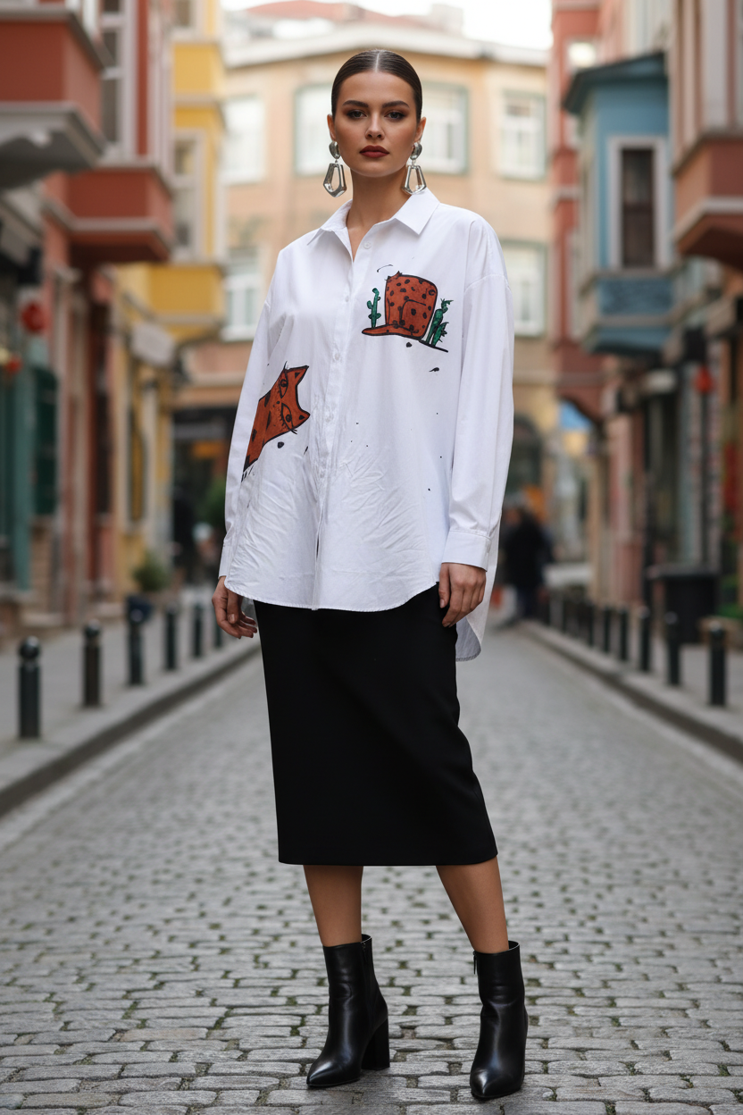 El Boyaması Kedili Gömlek - Karaköy Çekimi