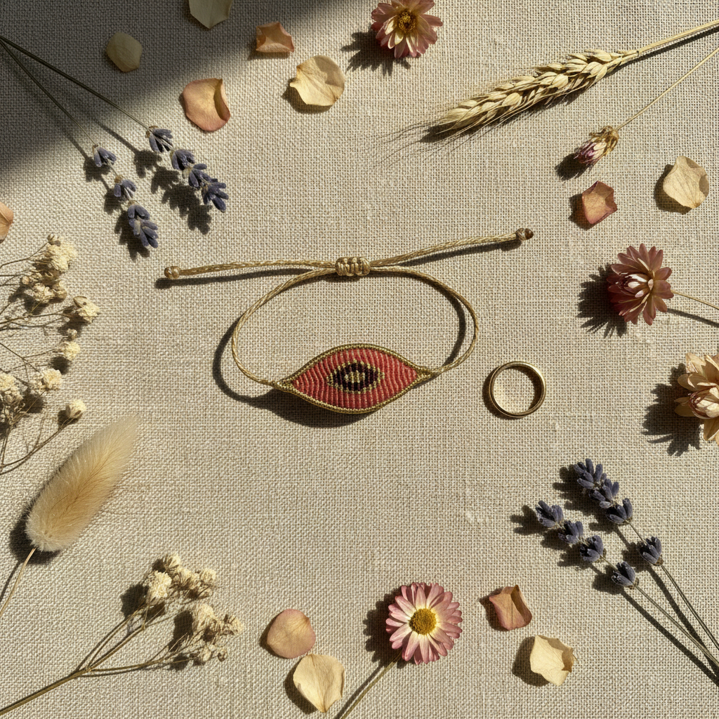 Evil Eye Macrame Bracelet - Flatlay
