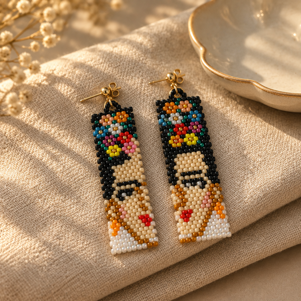 Frida Kahlo Miyuki küpe keten kumaş üzerinde