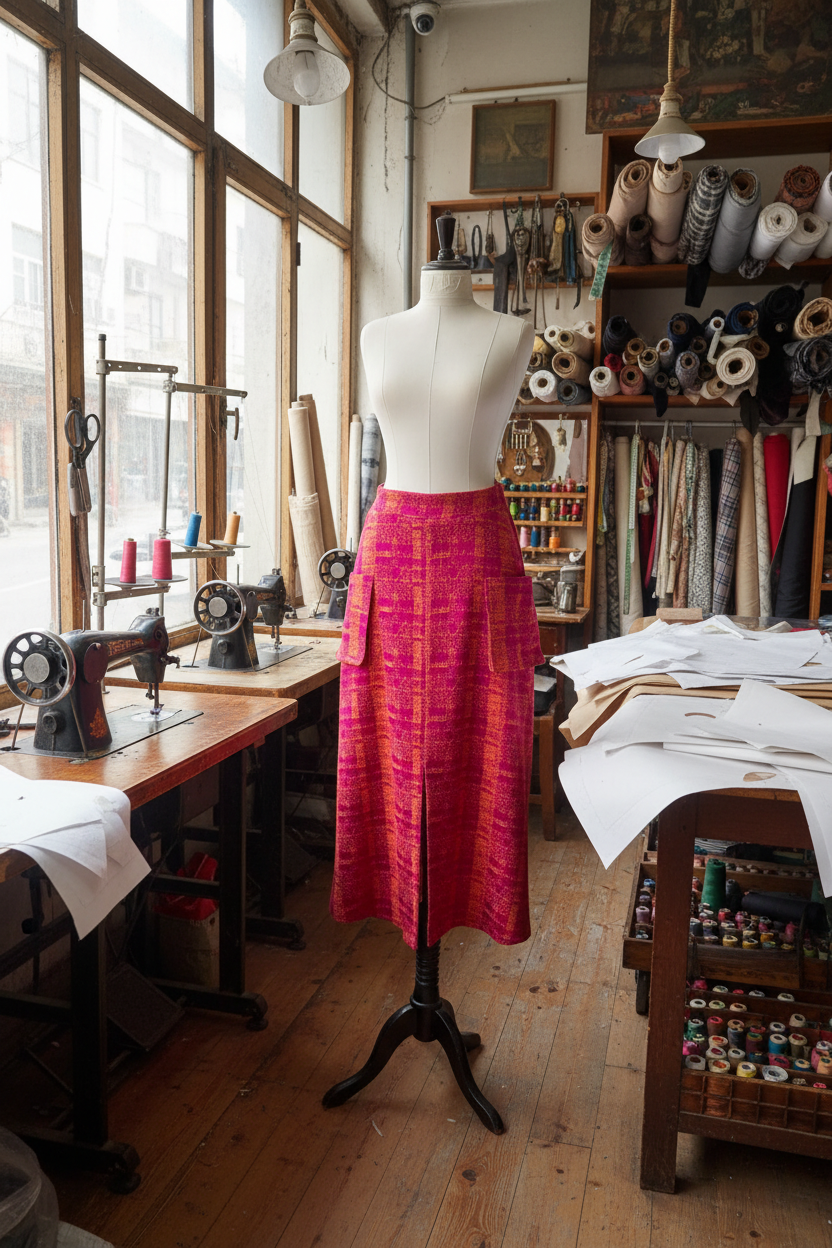Fuchsia Pink Midi Skirt in Turkish Terzihane