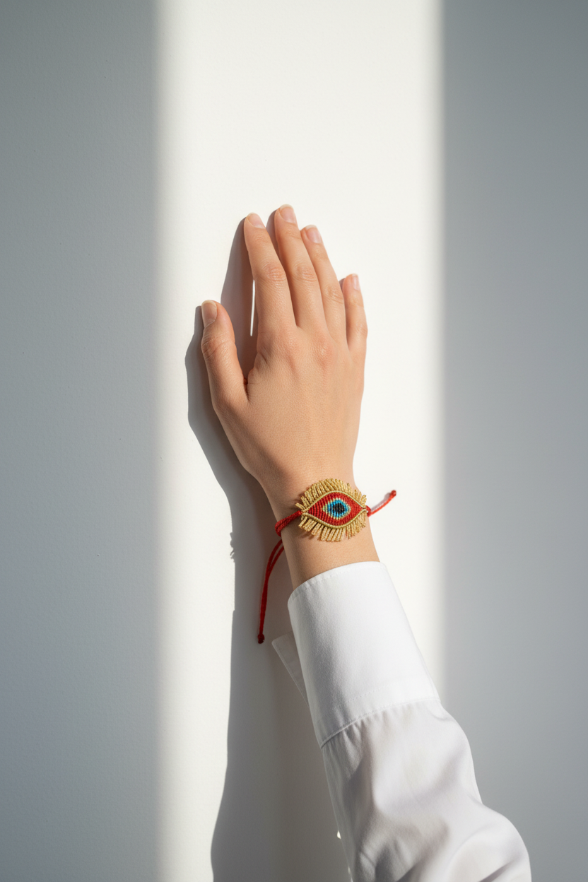 Gallery Art Editorial - Red Evil Eye Bracelet
