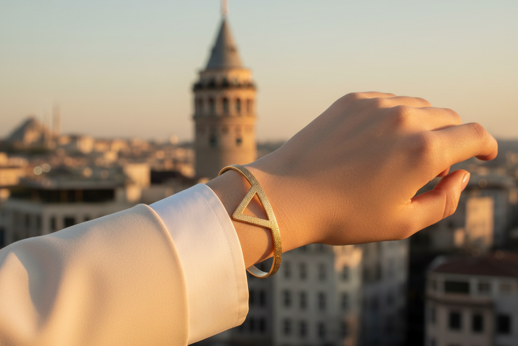 Gold-Plated Bronze Triangle Statement Bracelet
