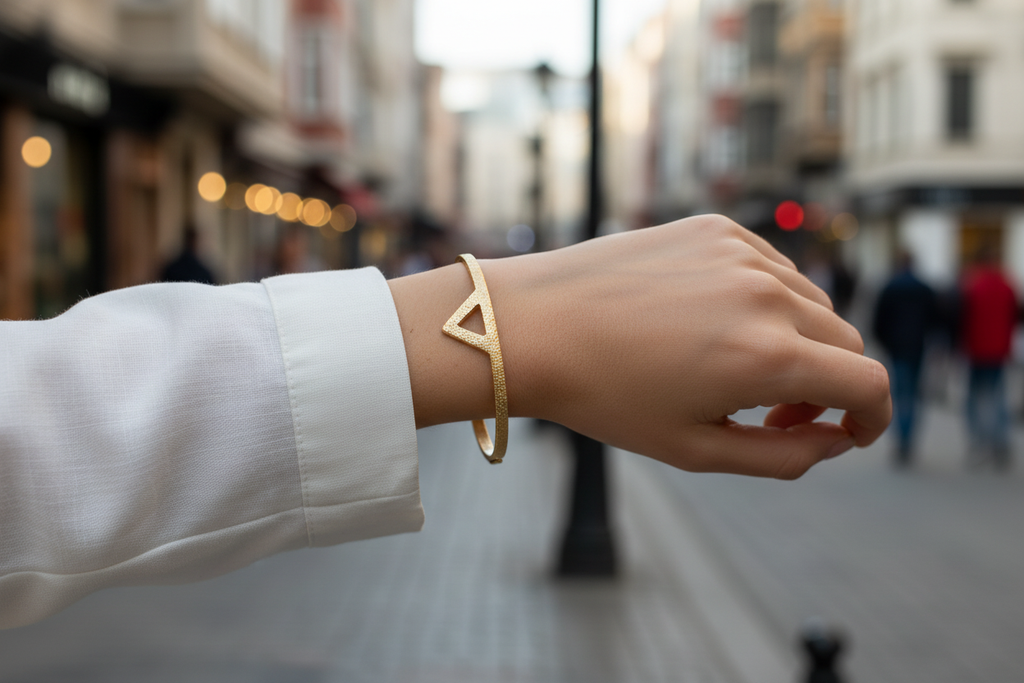 Gold-Plated Bronze Triangle Statement Bracelet