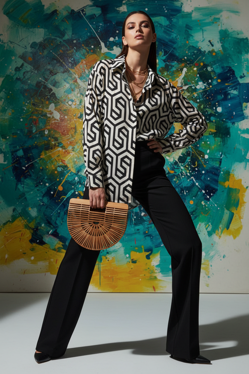 Geometric Shirt with Black Trousers