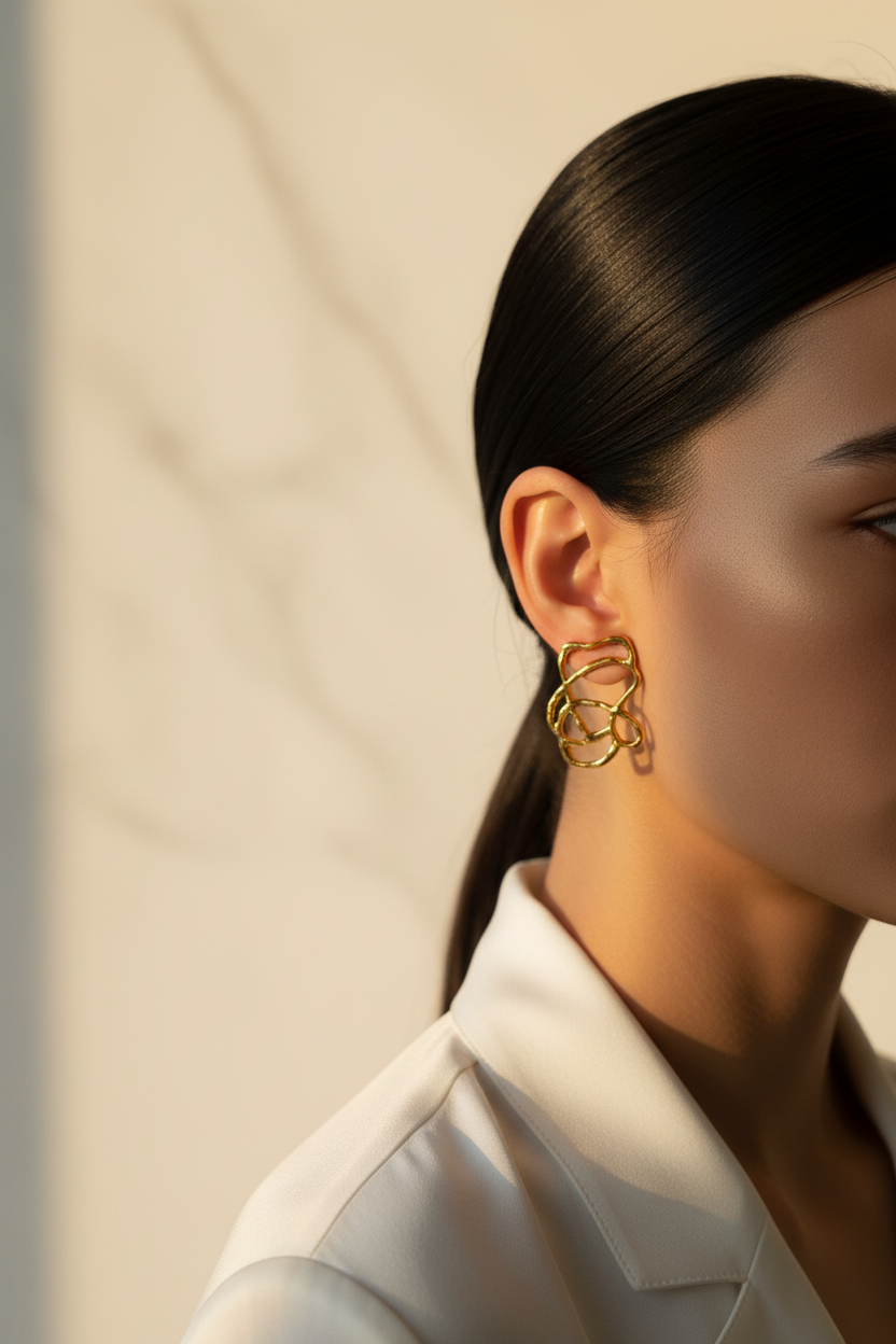 Gold-Plated Bronze Geometric Flower Earrings