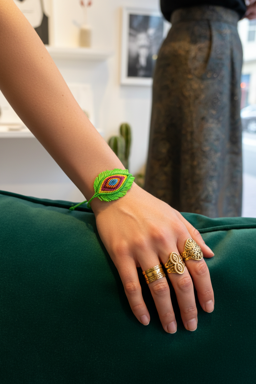 Green Evil Eye Bracelet Close-up