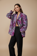 Gri-Fuşya Zebra Oversize Kruvaze Ceket