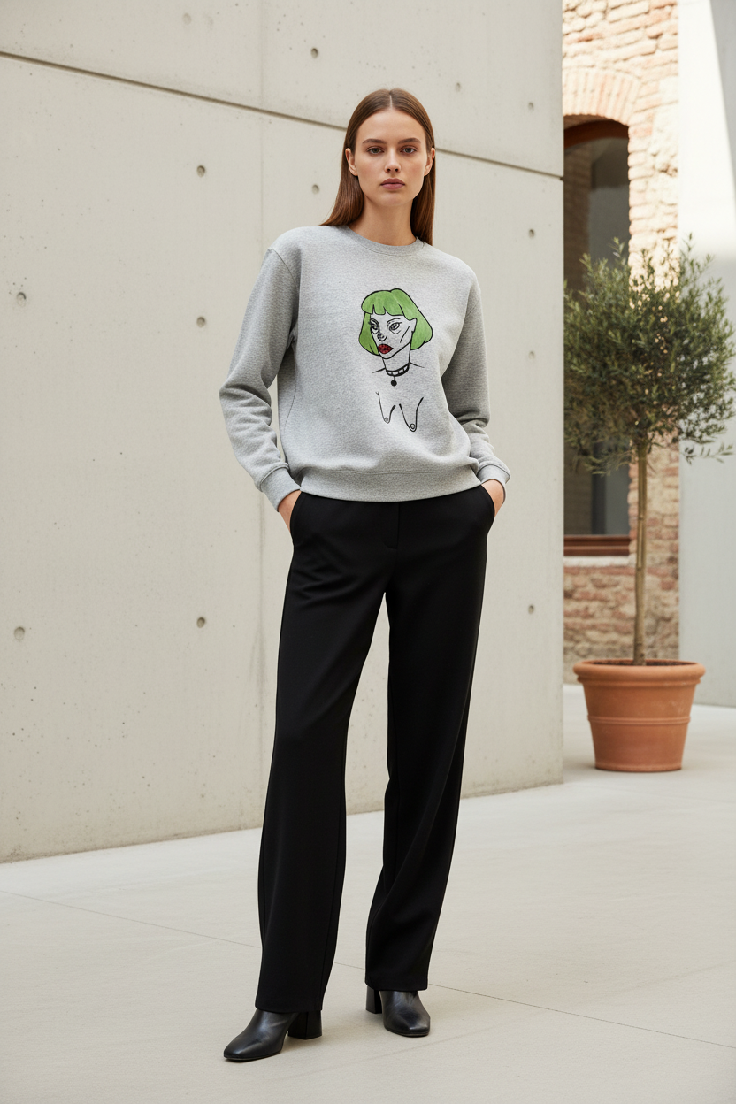 Hand-Drawn Woman Portrait Sweatshirt - Full Design