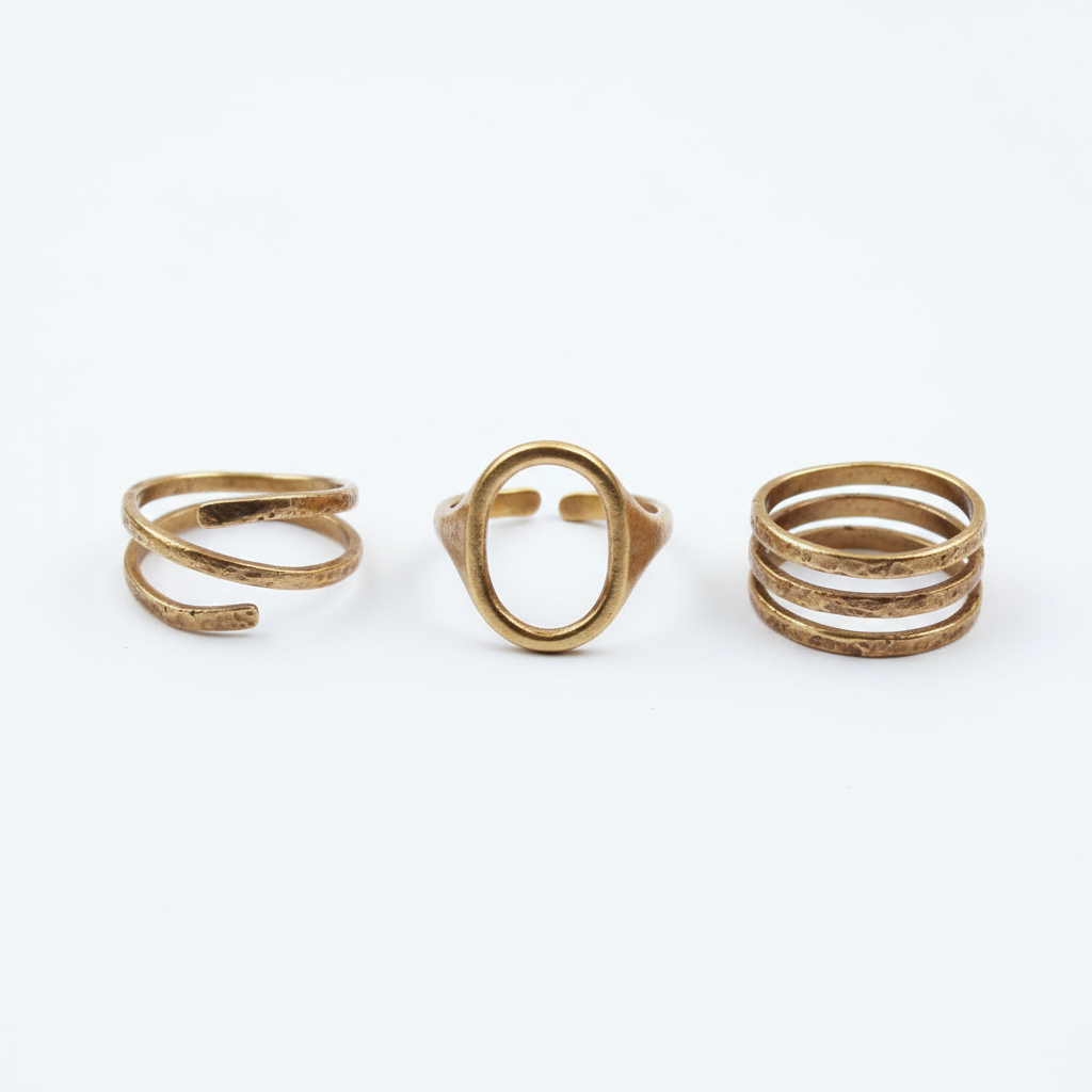 Handmade Antique Gold-Plated Bronze Rings