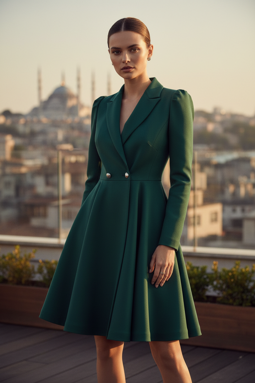 Emerald Green Crepe Blazer Dress LEILA CONCEPT STORE Emerald Green Crepe Blazer Dress LEILA CONCEPT STORE