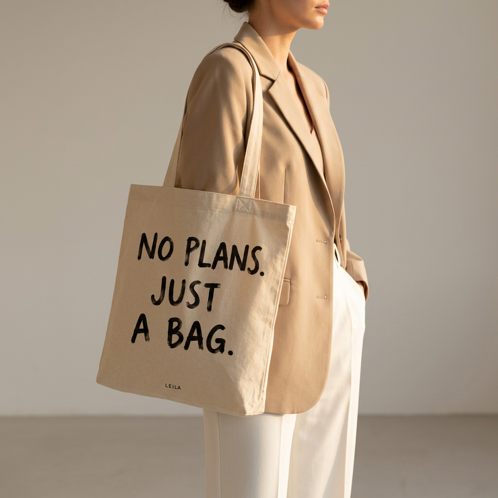 No Plans. Just a Bag. Hand-Drawn Cotton Tote