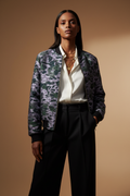 Washed Silk Kupra Leopard Bomber Jacket - Lavender Green