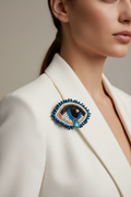 Handmade Luxury Turquoise Evil Eye Brooch - Crystal & Pearl