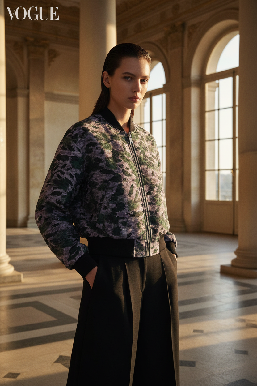 Washed Silk Kupra Leopard Bomber Jacket - Lavender Green