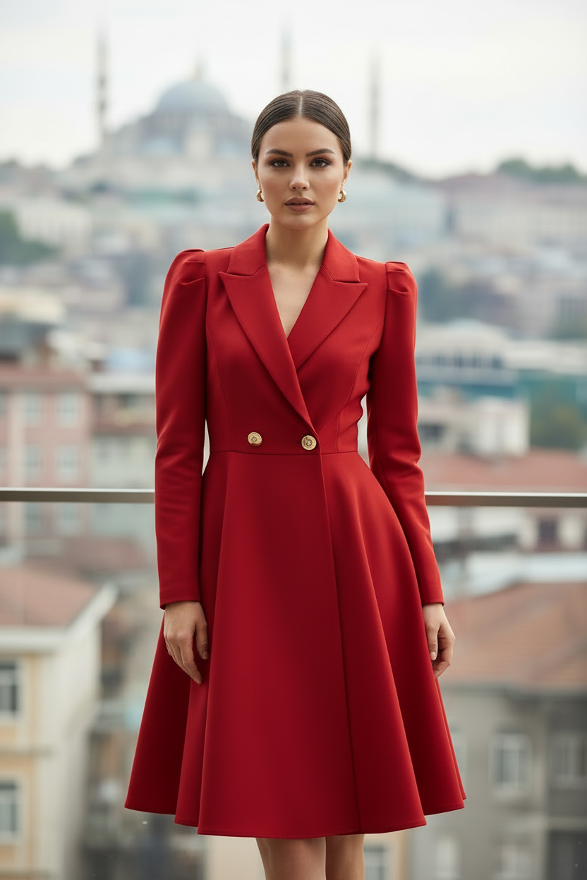 Kırmızı - 65 cm Diz Altı - İstanbul Silueti