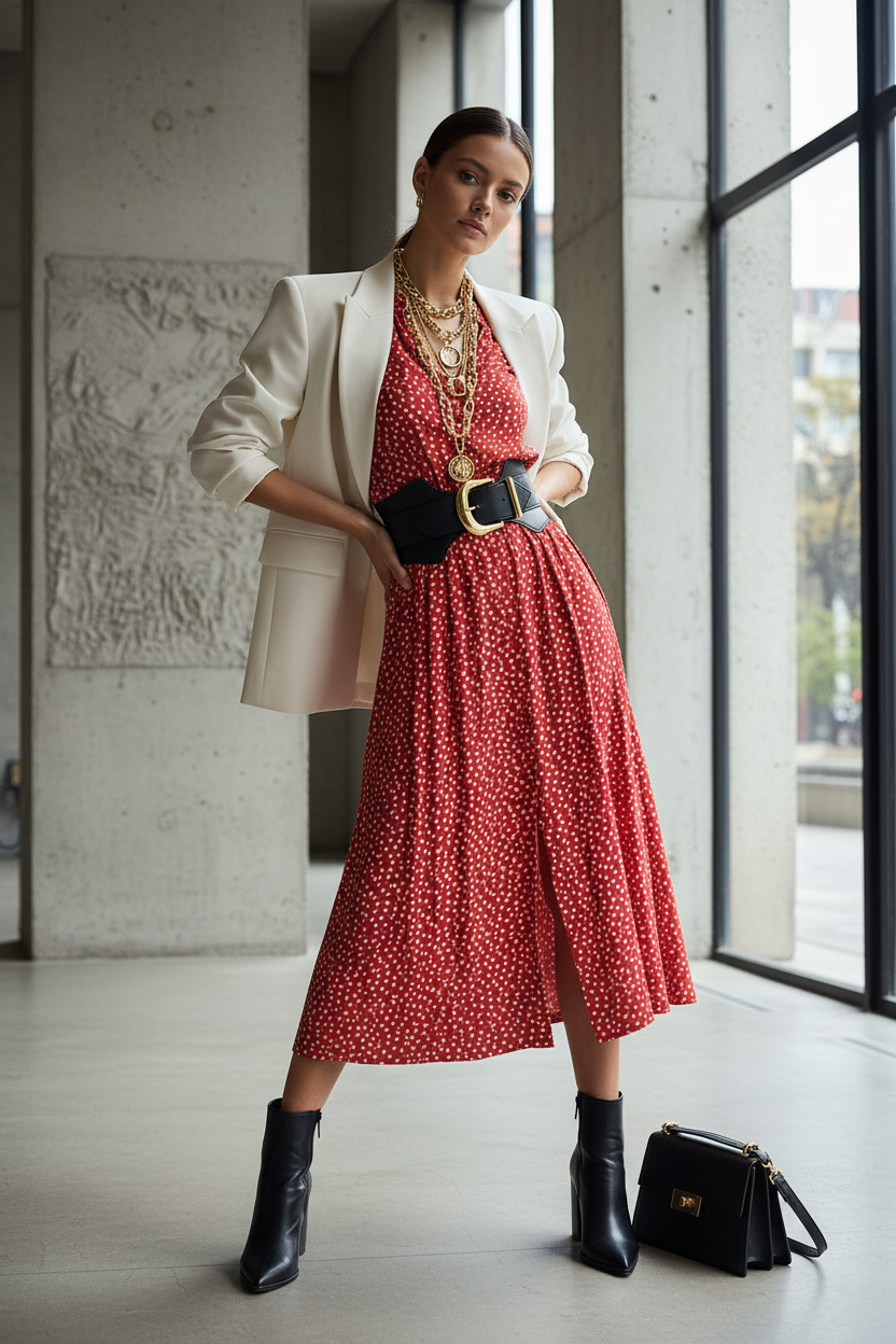 Kırmızı Puantiyeli Elbise Editorial