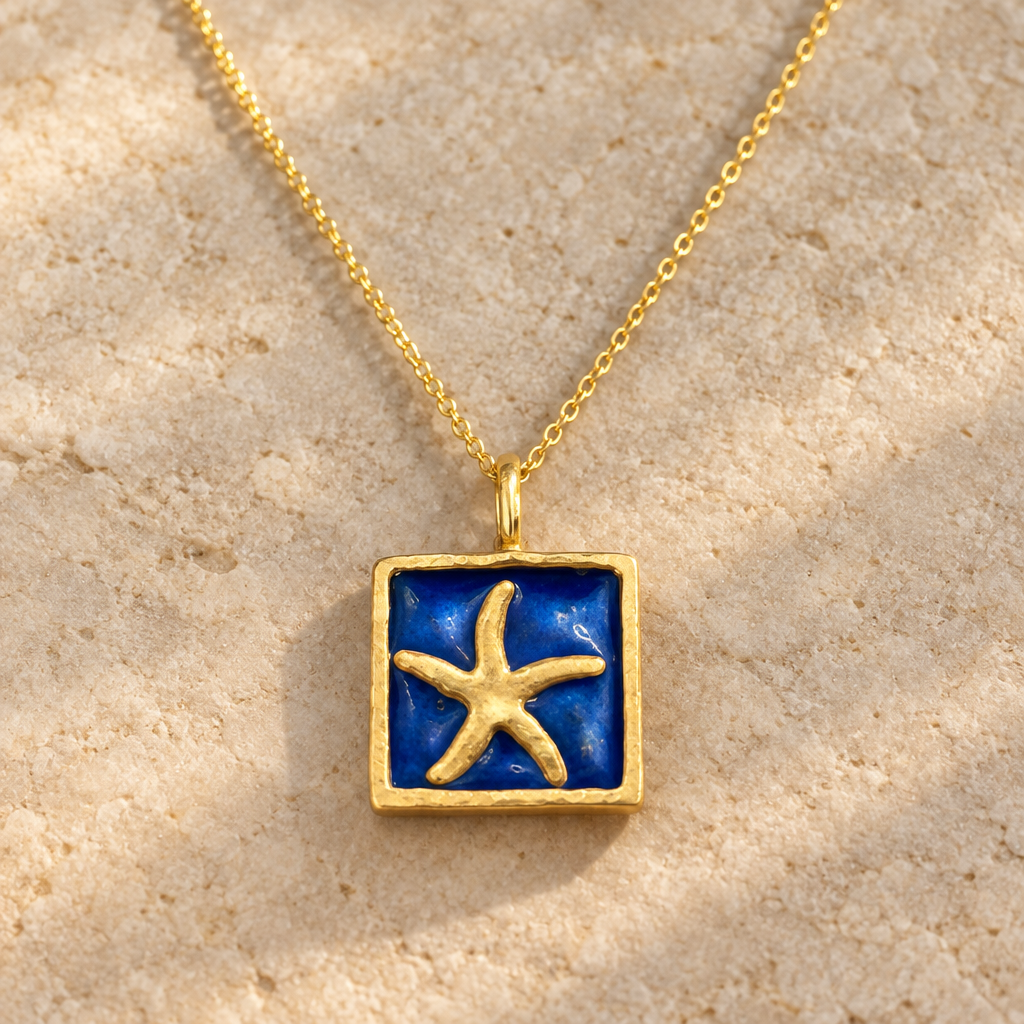 Kare deniz yıldızı kolye, yakın detay