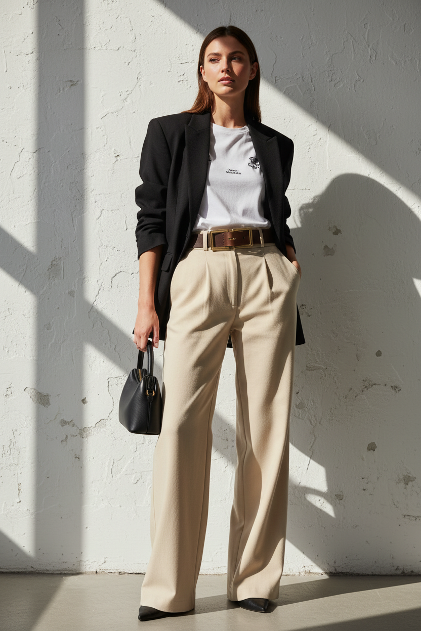 Koyu Kahverengi Deri Kemer - Editorial Manken