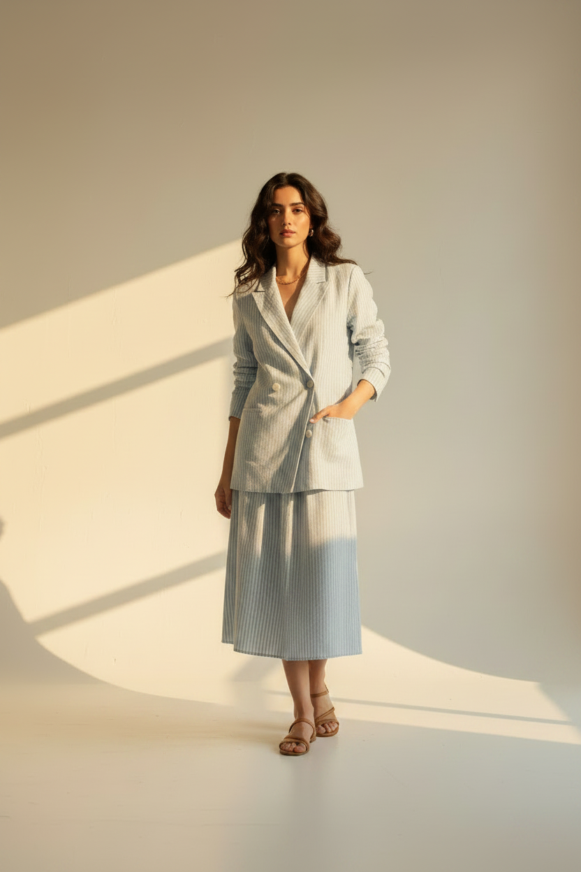 100% Linen Striped Crossover Blazer detail
