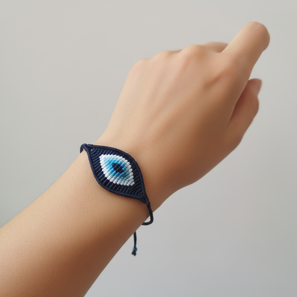 Lacivert Göz Motifli Bileklik Bilekte