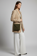 Olive Green Suede Bag Grey Wall 2