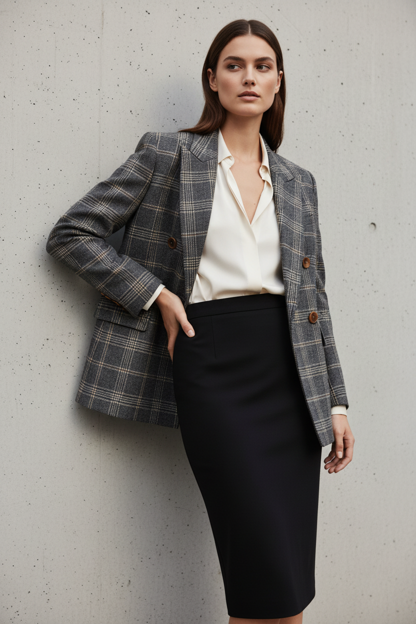 Plaid Blazer with Skirt 1