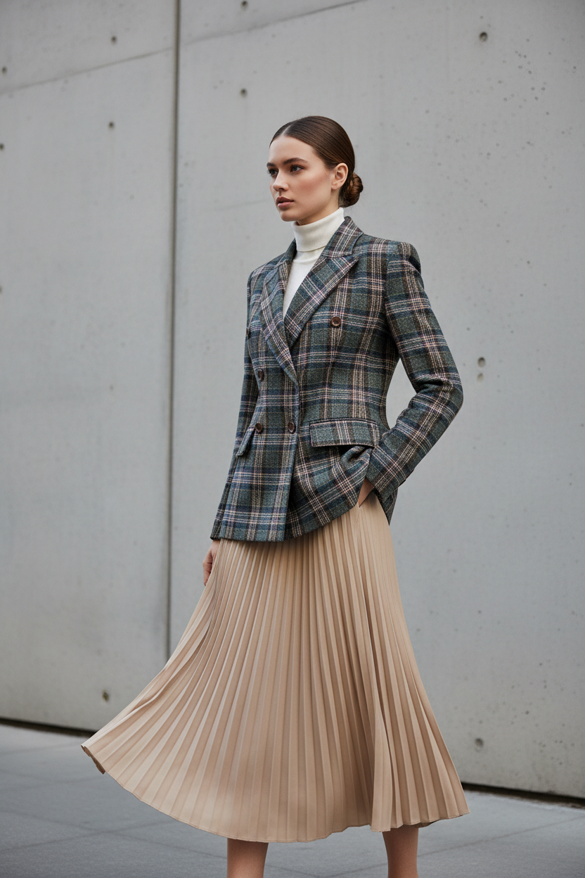 Plaid Blazer with Skirt 2