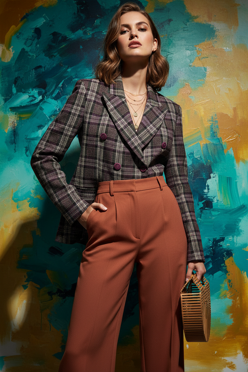 Premium Plaid Blazer No Belt