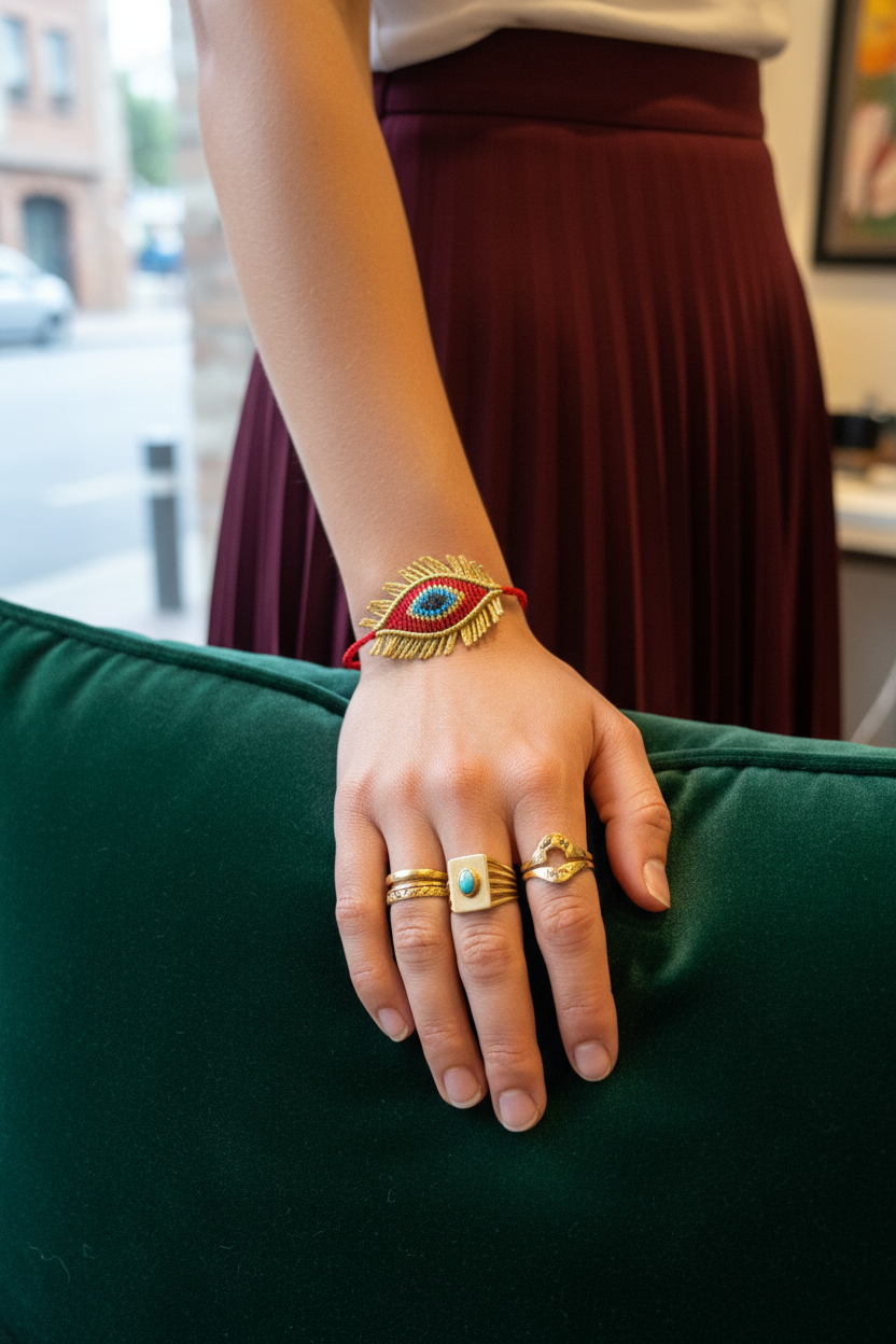 Red Evil Eye Bracelet Close-up
