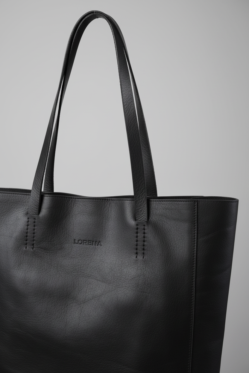 Siyah Deri Tote Çanta Detay