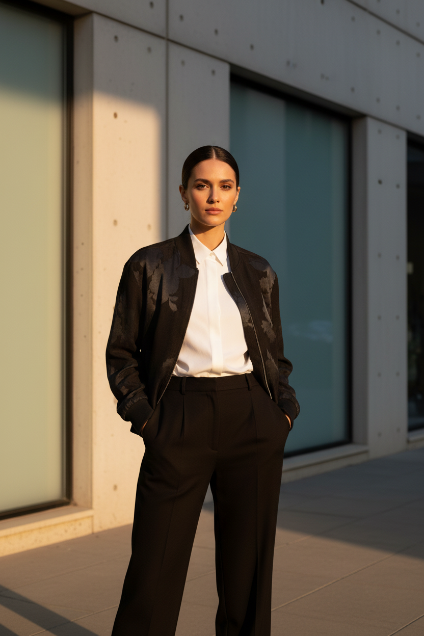 Siyah İpek Mont Vogue Editorial