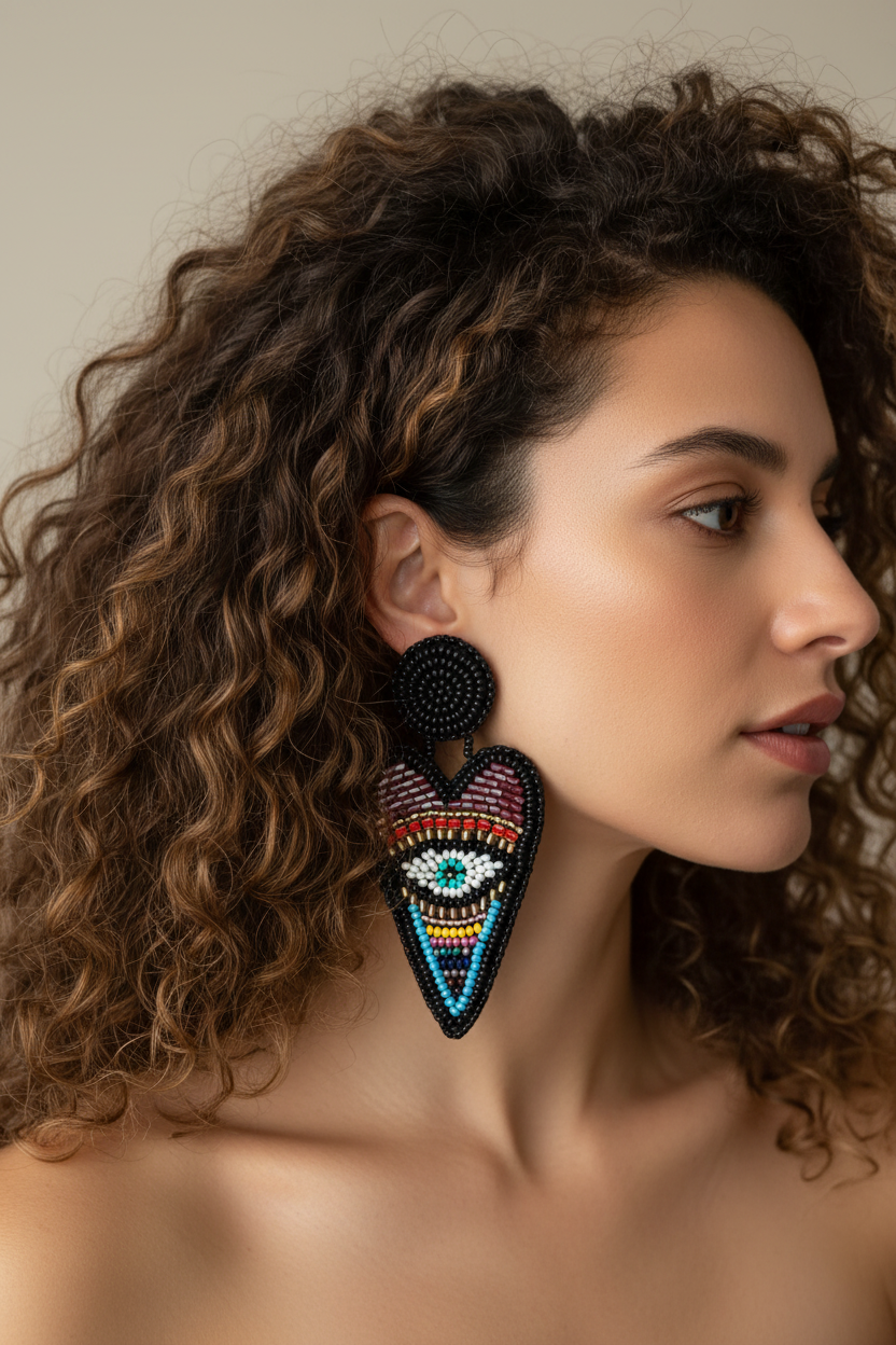 Siyah-renkli el işi küpe