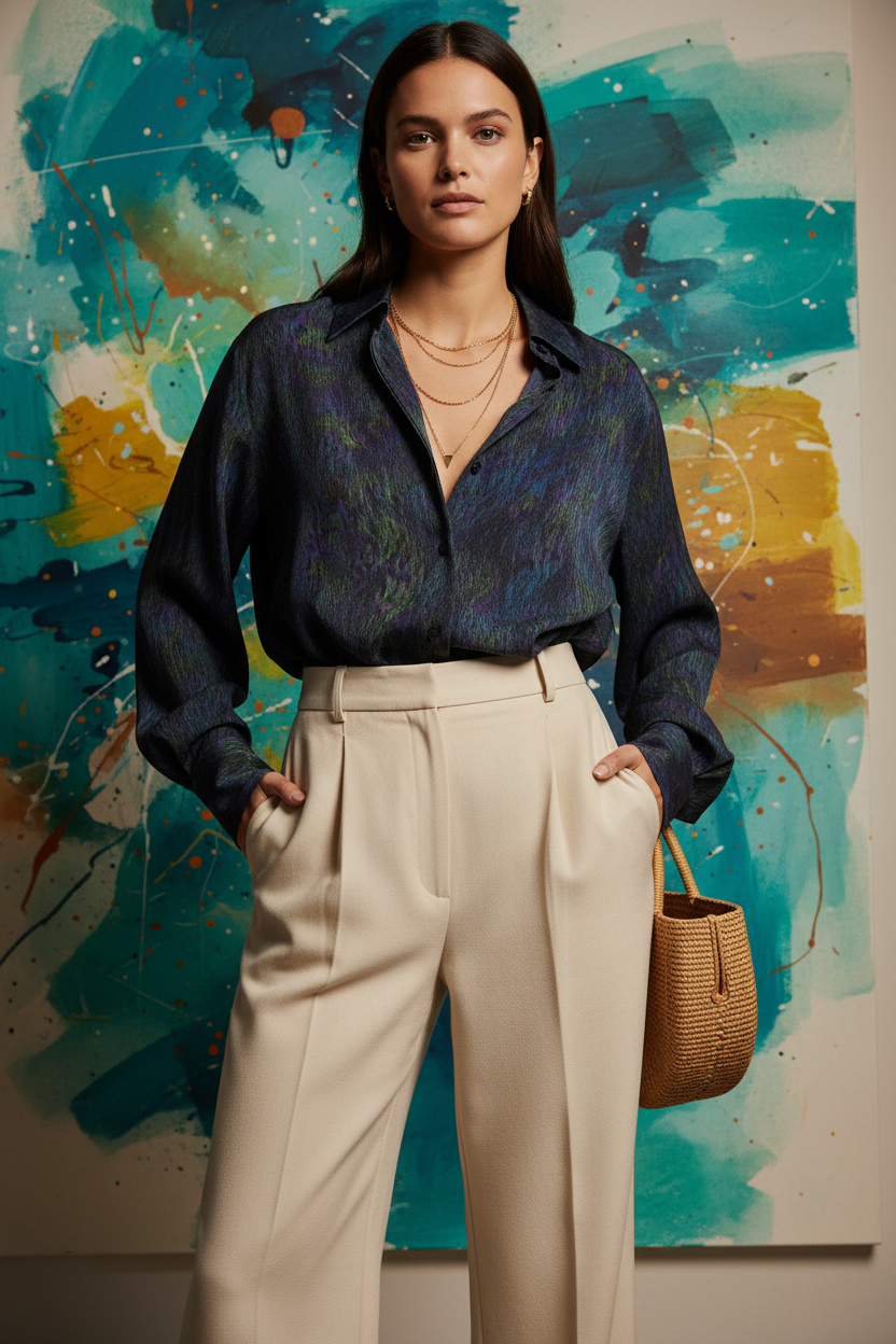 Stone-Washed Silk Shirt Light Trousers