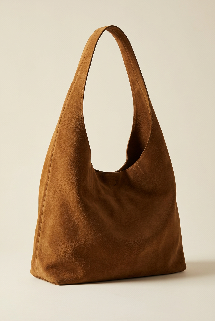 Cognac Suede Slouchy Hobo Shoulder Bag
