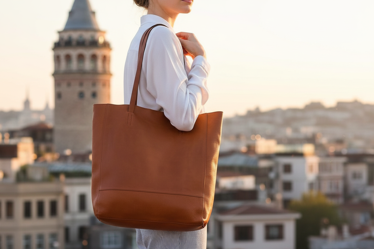 Taba Deri Tote Çanta Uzun Askılı Lifestyle