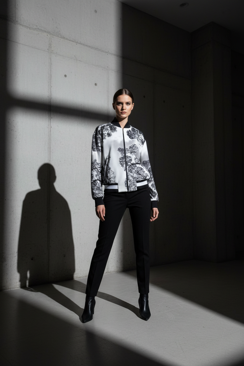 Tree Print Bomber Jacket Artistic Vogue Editorial