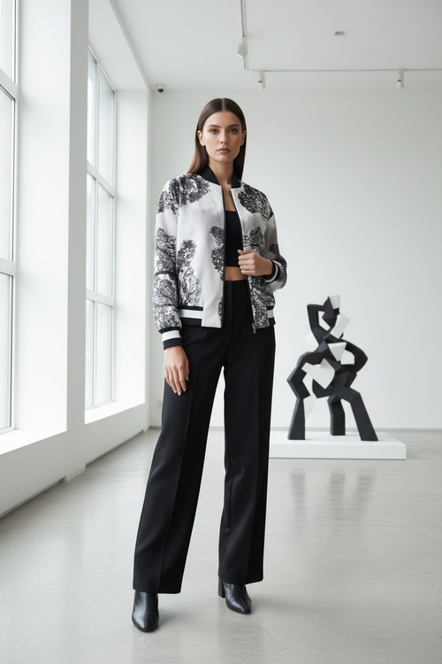 Tree Print Bomber Jacket Editorial Fashion