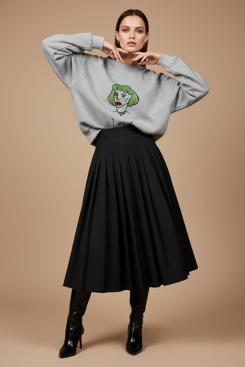 Vogue Editorial Grey Sweatshirt with Model