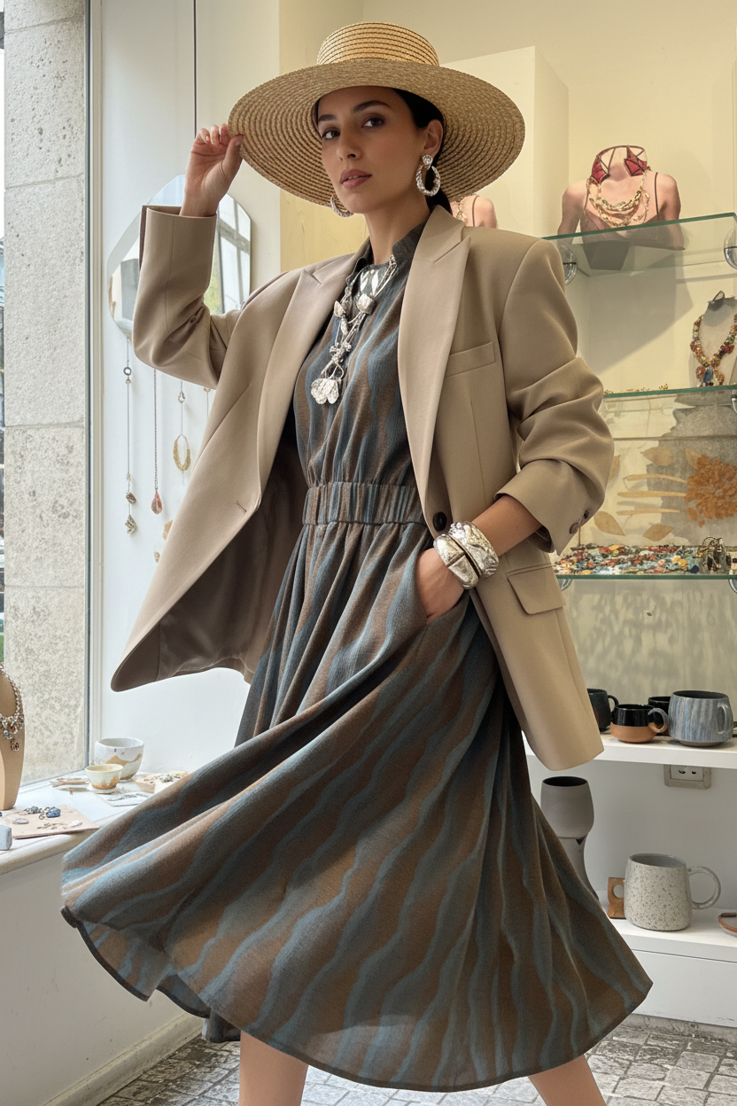 Vogue-style layered look with blazer