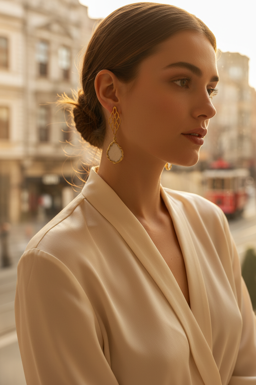 White Enamel Earrings 2