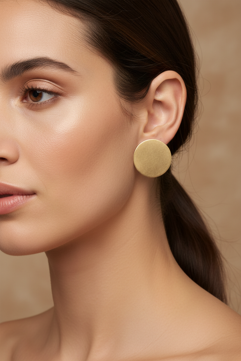 Yuvarlak Bronz Küpe - Kulakta Genel Görünüm