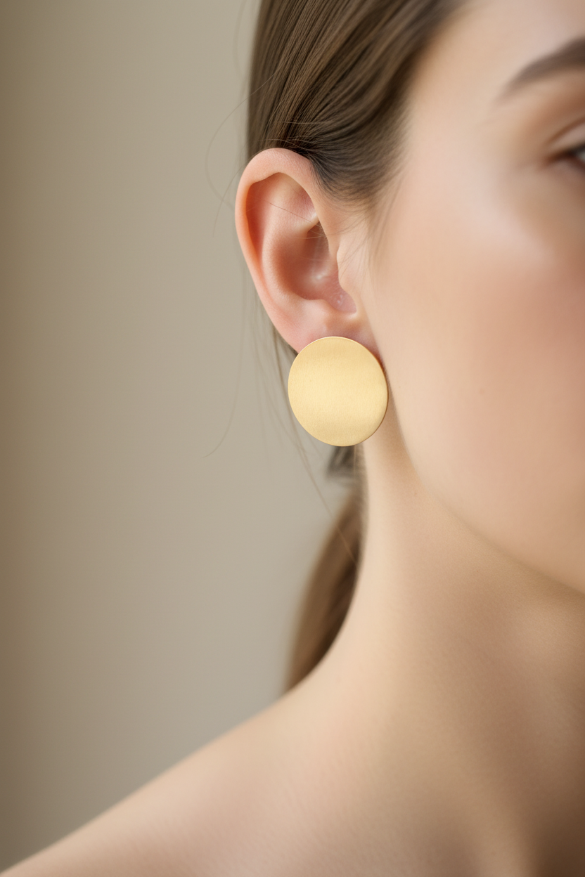 Yuvarlak Bronz Küpe - Kulakta Yan Görünüm